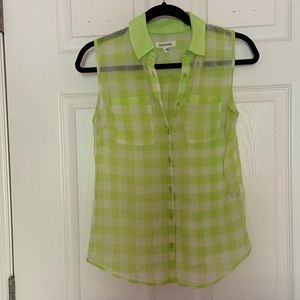 Green plaid button down tank